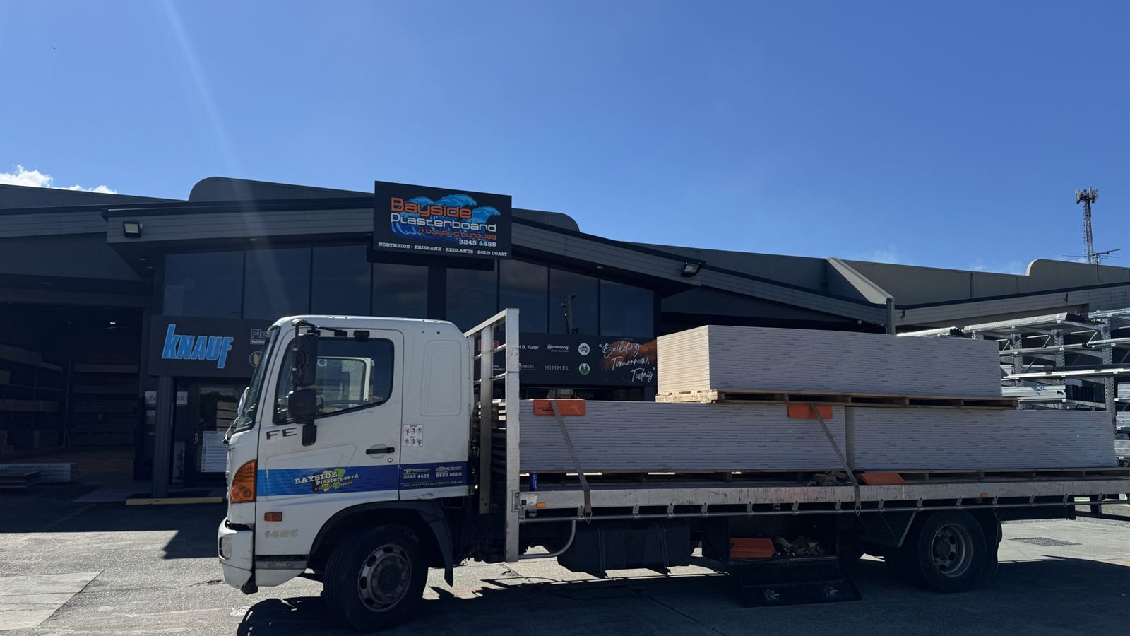 Bayside Plasterboard delivery truck loaded with plasterboard