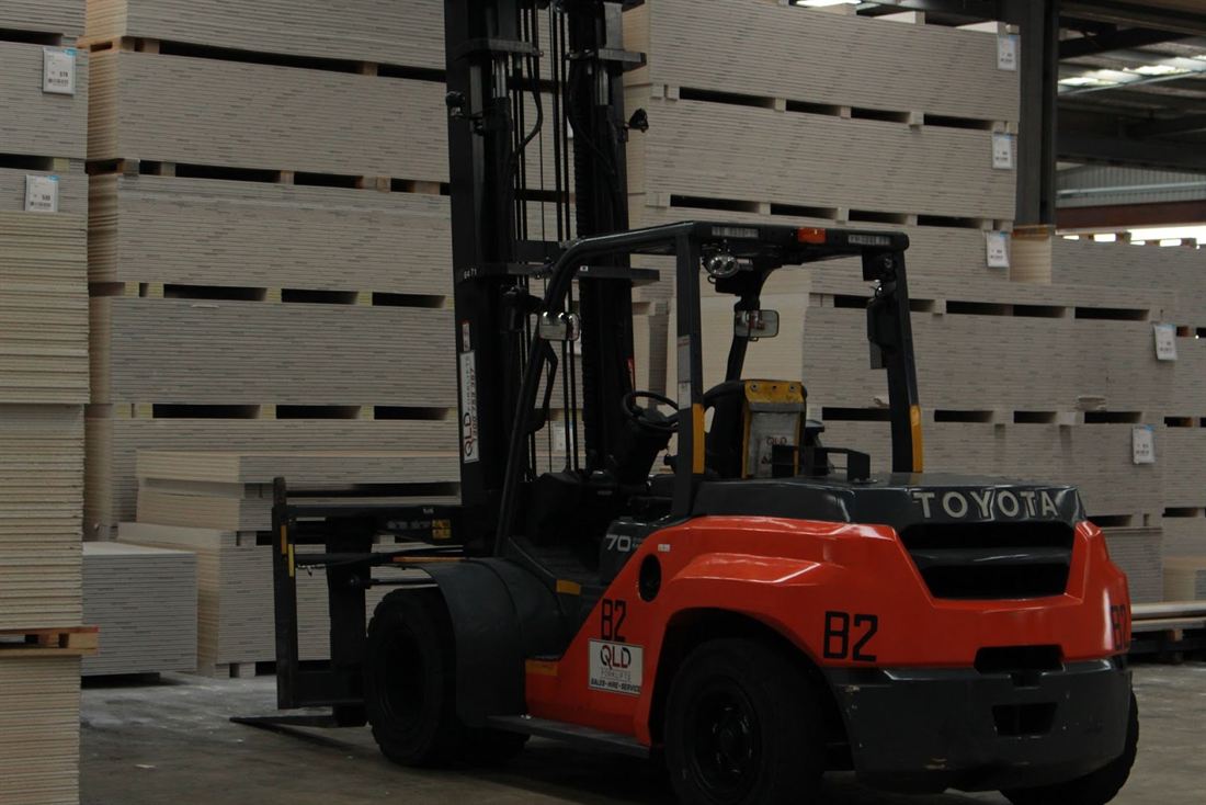 Plasterboard sheet stacks in the Bayside warehouse